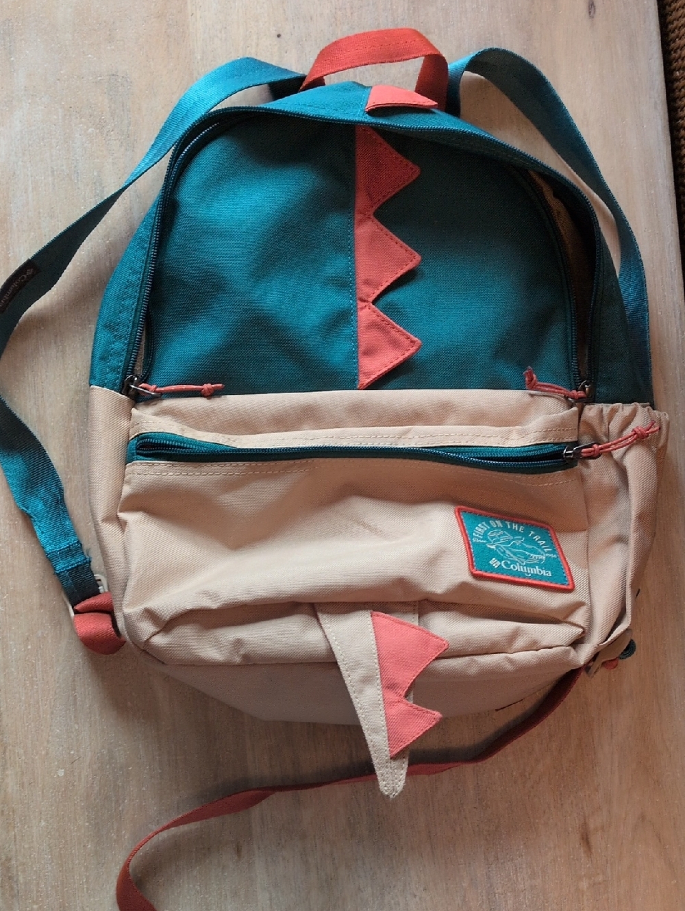 Columbia Teal, Tan and Coral Dinosaur Kids Backpack
